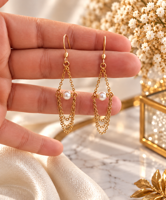 Boucles d'oreilles perles et chaînes